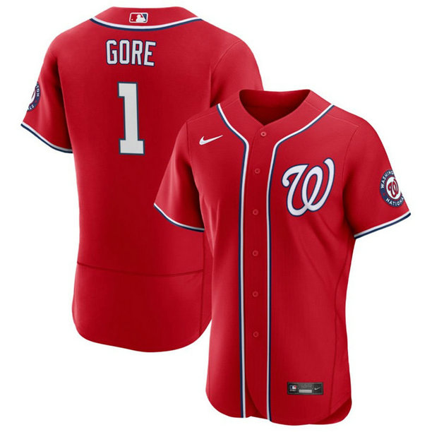 Men's Washington Nationals #1 MacKenzie Gore Red Flex Base Stitched MLB Jersey