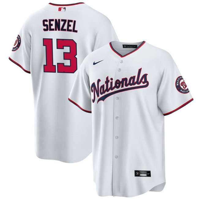Men's Washington Nationals #13 Nick Senzel White Cool Base Stitched Baseball Jersey