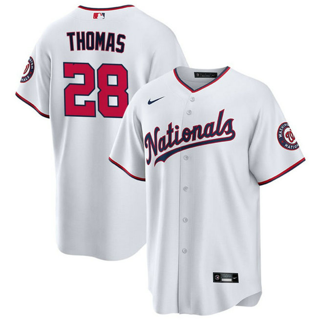 Men's Washington Nationals #28 Lane Thomas White Cool Base Stitched Baseball Jersey