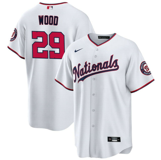 Men's Washington Nationals #29 James Wood White 2024 Home Limited Stitched Baseball Jersey