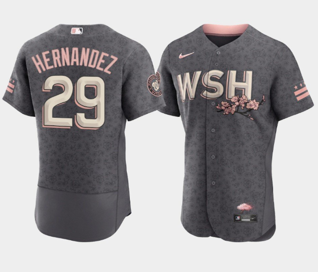 Men's Washington Nationals #29 Yadiel Hernandez 2022 Grey City Connect Cherry Blossom Flex Base Stitched MLB Jersey