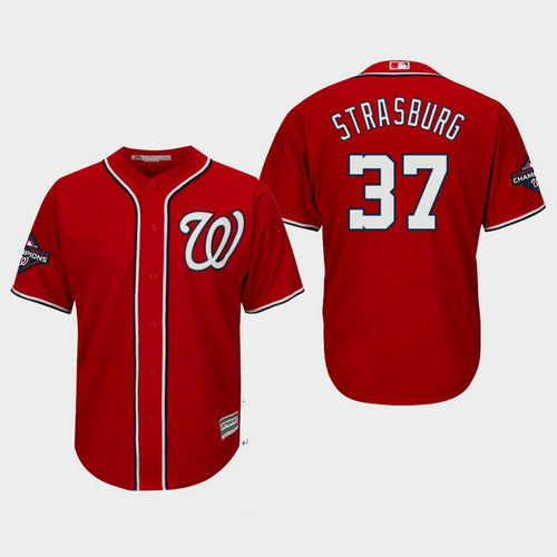 Men's Washington Nationals #37 Stephen Strasburg  2019 World Series Champions Cool Base Alternate Red Jersey