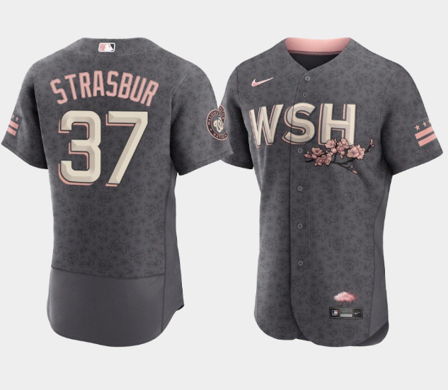 Men's Washington Nationals #37 Stephen Strasburg 2022 Grey City Connect Cherry Blossom Flex Base Stitched MLB Jersey