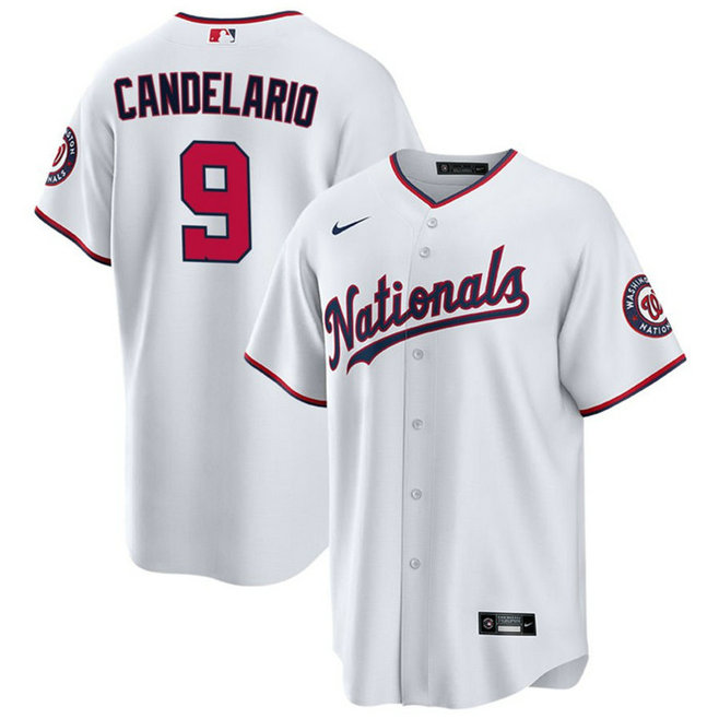 Men's Washington Nationals #9 Jeimer Candelario White Cool Base Stitched Baseball Jersey