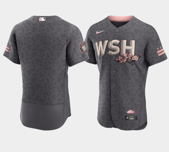 Men's Washington Nationals Blank 2022 Grey City Connect Cherry Blossom Flex Base Stitched MLB Jersey