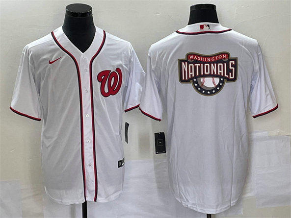 Men's Washington Nationals White Big Logo In Back Stitched Baseball Jersey