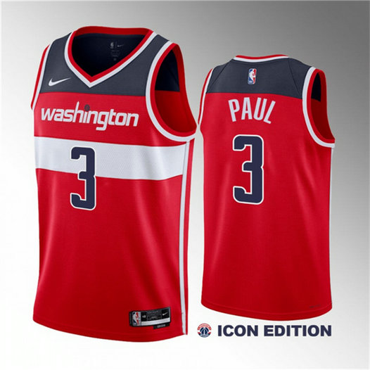 Men's Washington Wizards #3 Chris Paul Red Icon Edition Stitched Jersey