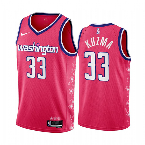 Men's Washington Wizards #33 Kyle Kuzma 2022 23 Pink City Edition Limited Stitched Basketball Jersey