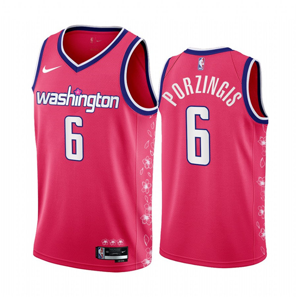 Men's Washington Wizards #6 Kristaps Porzingis 2022 23 Pink Cherry Blossom City Edition Limited Stitched Basketball Jersey