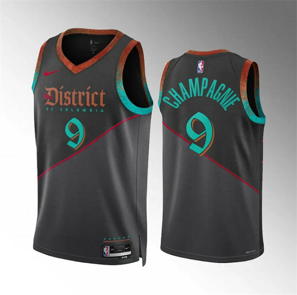 Men's Washington Wizards #9 Justin Champagnie Black 2023 24 City Edition Stitched Basketball Jersey
