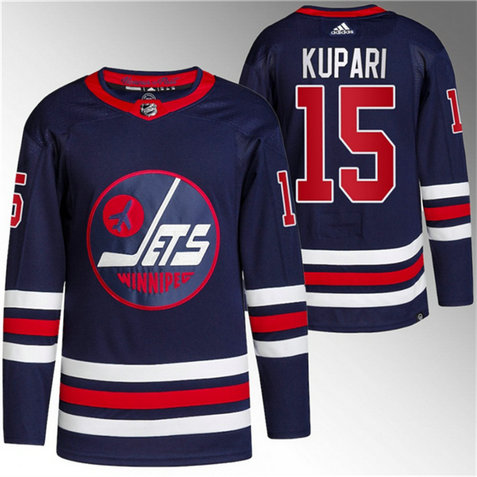 Men's Winnipeg Jets #15 Rasmus Kupari 2021 22 Navy Stitched Jersey