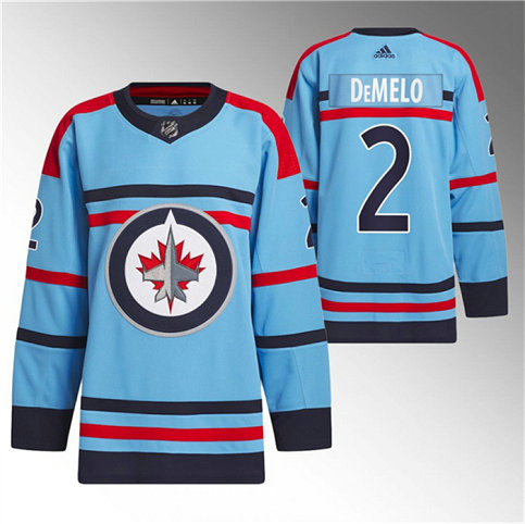 Men's Winnipeg Jets #2 Dylan DeMelo Light Blue Anniversary Primegreen Stitched Jersey