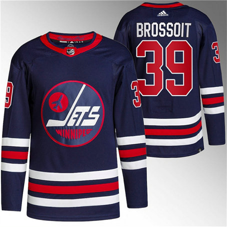 Men's Winnipeg Jets #39 Laurent Brossoit 2021 22 Navy Stitched Jersey