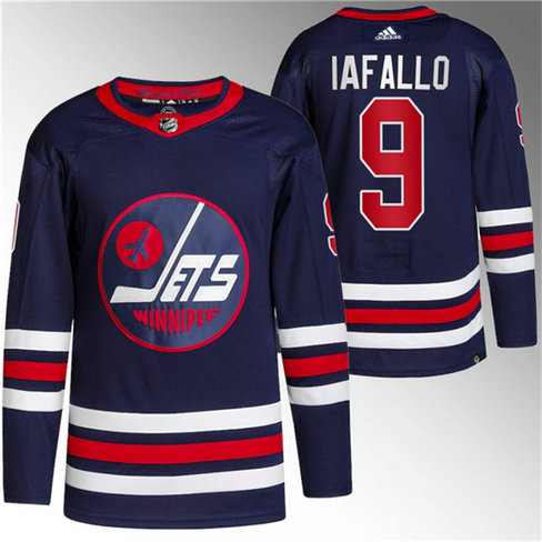 Men's Winnipeg Jets #9 Alex Iafallo 2021 22 Navy Stitched Jersey