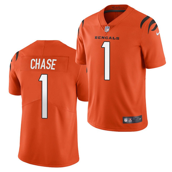 Men Cincinnati Bengals #1 Ja'Marr Chase Orange Vapor Untouchable Limited Stitched Jersey