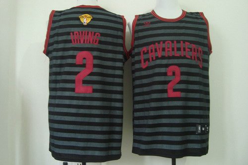 Men Cleveland Cavaliers 2 Kyrie Irving 2016 The NBA Finals Patch Gray With Black Pinstripe Jersey
