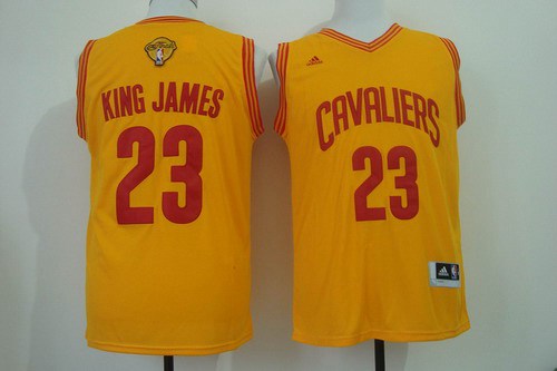 Men Cleveland Cavaliers 23 King James Nickname 2016 The NBA Finals Patch Yellow Fashion Jersey