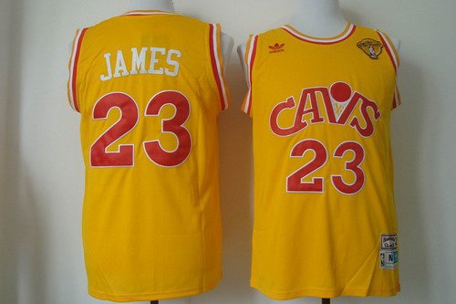 Men Cleveland Cavaliers 23 LeBron James 2016 The NBA Finals Patch CavFanatic Yellow Hardwood Classics Soul Swingman Throwback Jersey