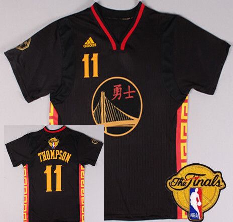 Men Golden State Warriors 11 Klay Thompson Chinese Black Fashion 2016 The NBA Finals Patch Jersey