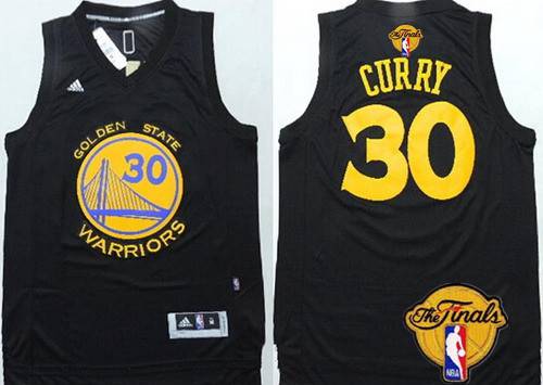 Men Golden State Warriors 30 Stephen Curry Black With Gold 2016 The NBA Finals Patch Jersey