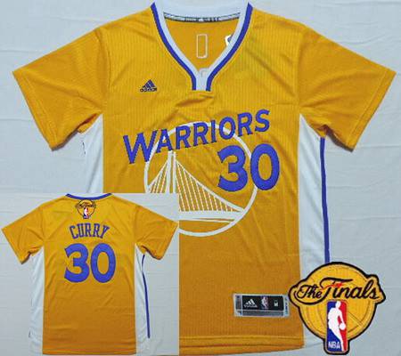 Men Golden State Warriors 30 Stephen Curry Revolution Yellow Short-Sleeved 2016 The NBA Finals Patch Jersey