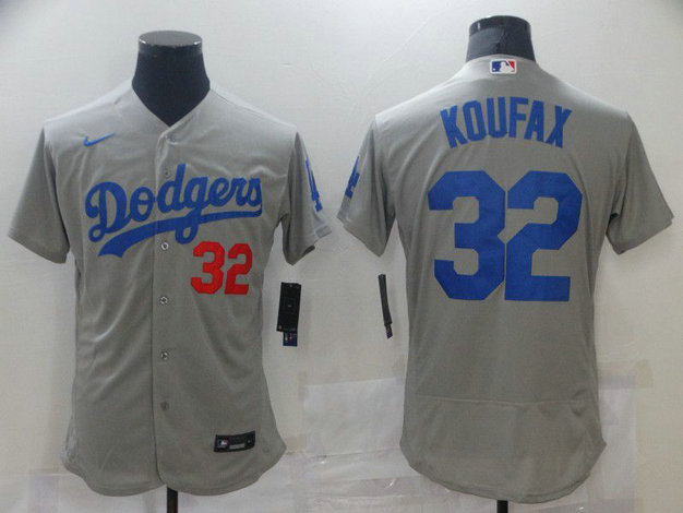 Men Los Angeles Dodgers 32 Koufax Grey Elite 2021 Nike MLB Jersey