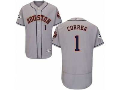 Men Majestic Houston Astros #1 Carlos Correa Authentic Grey Road 2017 World Series Bound Flex Base MLB Jersey