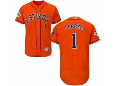 Men Majestic Houston Astros #1 Carlos Correa Authentic Orange Alternate 2017 World Series Bound Flex Base MLB Jersey