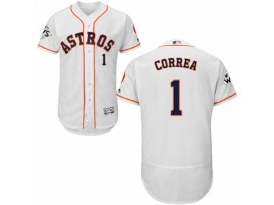 Men Majestic Houston Astros #1 Carlos Correa Authentic White Home 2017 World Series Bound Flex Base MLB Jersey