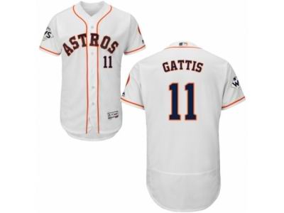 Men Majestic Houston Astros #11 Evan Gattis Authentic White Home 2017 World Series Bound Flex Base MLB Jersey