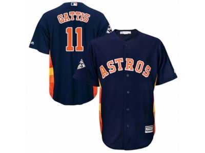 Men Majestic Houston Astros #11 Evan Gattis Replica Navy Blue Alternate 2017 World Series Bound Cool Base MLB Jersey