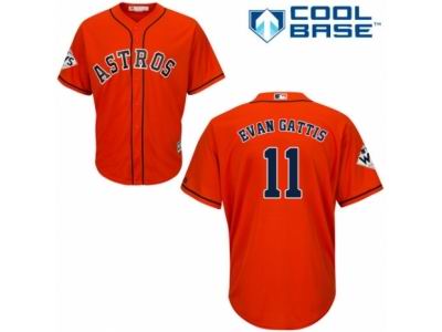 Men Majestic Houston Astros #11 Evan Gattis Replica Orange Alternate 2017 World Series Bound Cool Base MLB Jersey