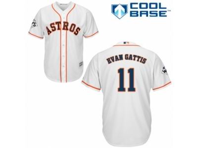 Men Majestic Houston Astros #11 Evan Gattis Replica White Home 2017 World Series Bound Cool Base MLB Jersey