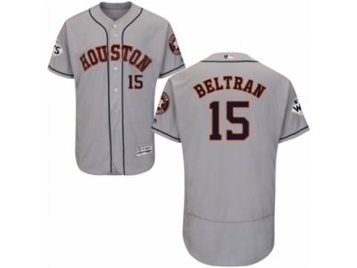 Men Majestic Houston Astros #15 Carlos Beltran Authentic Grey Road 2017 World Series Bound Flex Base MLB Jersey