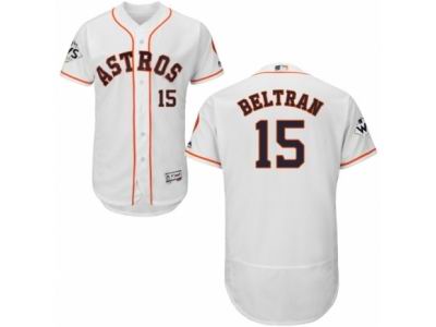 Men Majestic Houston Astros #15 Carlos Beltran Authentic White Home 2017 World Series Bound Flex Base MLB Jersey