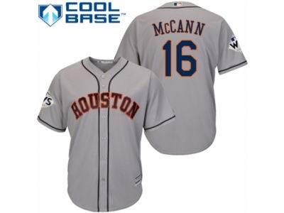 Men Majestic Houston Astros #16 Brian McCann Replica Grey Road 2017 World Series Bound Cool Base MLB Jersey