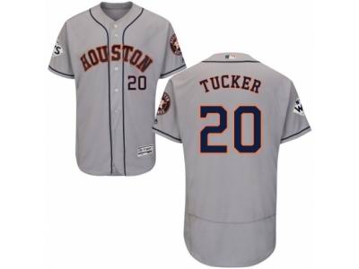 Men Majestic Houston Astros #20 Preston Tucker Authentic Grey Road 2017 World Series Bound Flex Base MLB Jersey