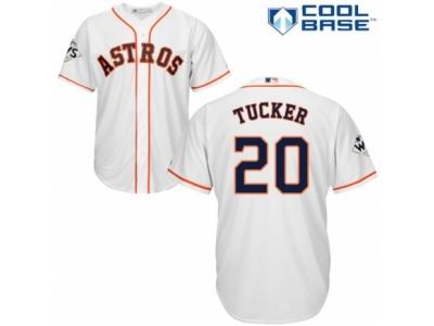 Men Majestic Houston Astros #20 Preston Tucker Replica White Home 2017 World Series Bound Cool Base MLB Jersey
