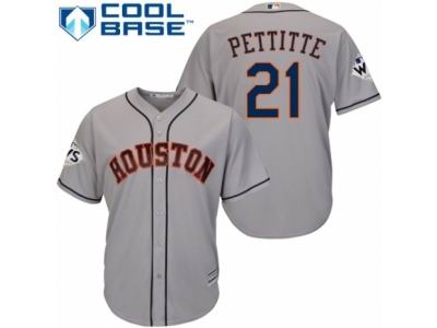 Men Majestic Houston Astros #21 Andy Pettitte Replica Grey Road 2017 World Series Bound Cool Base MLB Jersey
