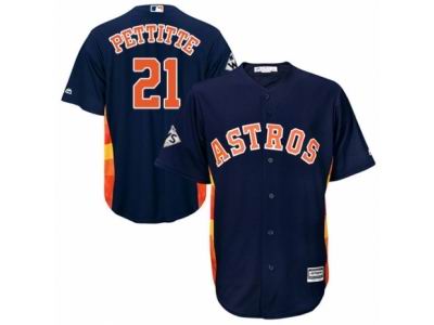 Men Majestic Houston Astros #21 Andy Pettitte Replica Navy Blue Alternate 2017 World Series Bound Cool Base MLB Jersey