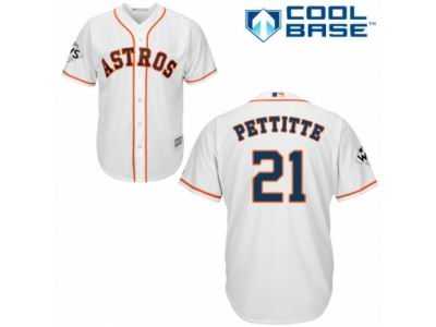 Men Majestic Houston Astros #21 Andy Pettitte Replica White Home 2017 World Series Bound Cool Base MLB Jersey