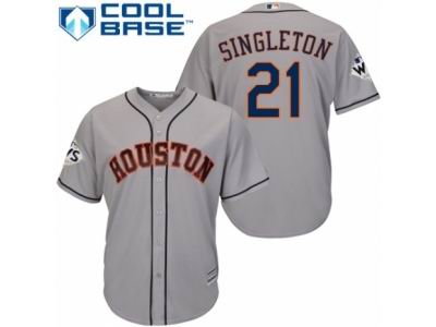 Men Majestic Houston Astros #21 Jon Singleton Replica Grey Road 2017 World Series Bound Cool Base MLB Jersey