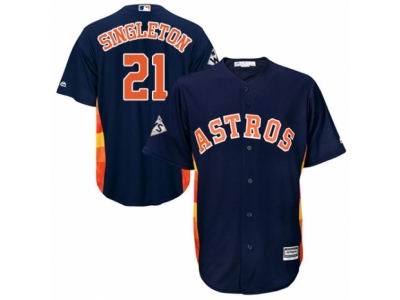Men Majestic Houston Astros #21 Jon Singleton Replica Navy Blue Alternate 2017 World Series Bound Cool Base MLB Jersey
