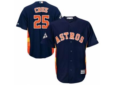 Men Majestic Houston Astros #25 Jose Cruz Jr. Replica Navy Blue Alternate 2017 World Series Bound Cool Base MLB Jersey