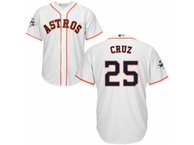 Men Majestic Houston Astros #25 Jose Cruz Jr. Replica White Home 2017 World Series Bound Cool Base MLB Jersey