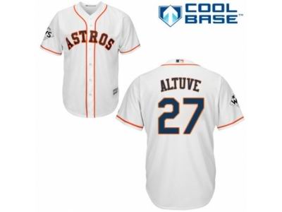 Men Majestic Houston Astros #27 Jose Altuve Replica White Home 2017 World Series Bound Cool Base MLB Jersey