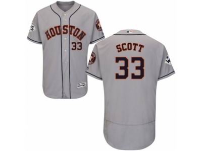 Men Majestic Houston Astros #33 Mike Scott Authentic Grey Road 2017 World Series Bound Flex Base MLB Jersey