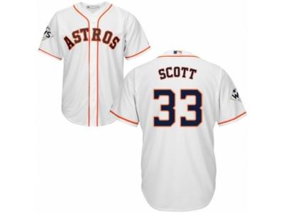 Men Majestic Houston Astros #33 Mike Scott Replica White Home 2017 World Series Bound Cool Base MLB Jersey
