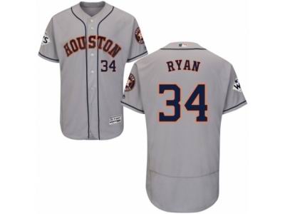 Men Majestic Houston Astros #34 Nolan Ryan Authentic Grey Road 2017 World Series Bound Flex Base MLB Jersey