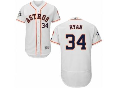 Men Majestic Houston Astros #34 Nolan Ryan Authentic White Home 2017 World Series Bound Flex Base MLB Jersey